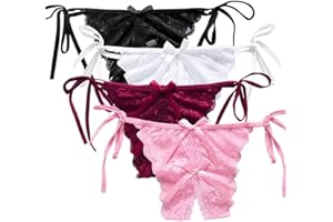 VICSEC Bragas de encaje para mujer, encantadoras bragas sexy de cintura baja ajustable corbata mariposa lencería sexy bragas, encaje floral y G (4 paquetes), 4 paquetes., 4 paquetes, Talla única