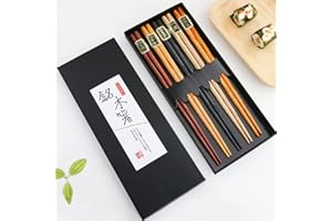 Bosdontek 5 par pałeczek z Drewno Japonia pałeczki wielokrotnego użytku nadają się do mycia w zmywarce, 23 cm (klasyczne Styl)