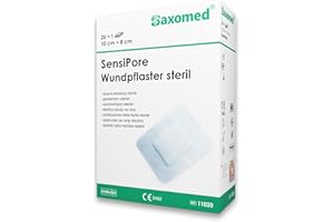 ‎SAXOMED Saxomed SensiPore Pflaster 25 Stück - Wundpflaster steril 10x8 - Wundauflage nicht haftend 5x4 cm - steriler Wundverband sensitiv - Akute Wundversorgung und postoperatives Verbandsmaterial