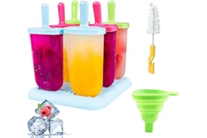 Aitsite Ice Lolly Moulds,6 Cavities Popsicle Molds Set with Sticks,Reusable Ice Pop Maker BPA Free Easy Release Popsicle Molds DIY Ice Cream Moulds for Kids Adults for DIY Fruit,Yogurt,Juice