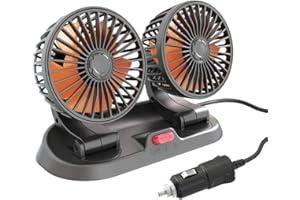 OKESYO Ventilador de coche de 12 V | 24 V, para encendedor de cigarrillos, 12 V, doble cabeza para coche, camiones, SUV, 2 marchas, rotación de 360 grados, silencioso, longitud de lino de 130 cm