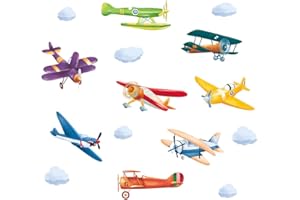 ufengke Adesivi Murali Aerei Colorato Adesivi Muro Aeroplani Biplani per Camera da Letto Soggiorno Nido Decorazioni Parete