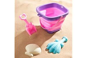 TLHWIN Wytrzymały zestaw zabawek plażowych, zestaw zabawek do piasku dla dzieci, składane silikonowe wiadro z łopatkami i piaskiem w kształcie muszli (fioletowy)
