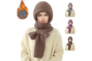 Gahwa Kapuzenschal Damen Winter, 2 in 1 Winddichter Mützenschal Integrierter Gehörschutz Winddichte Mütze Schal,Niedlich Mütze Schal Set Damen Winter Warm Strickmütze,Kapuzenschal für Frauen