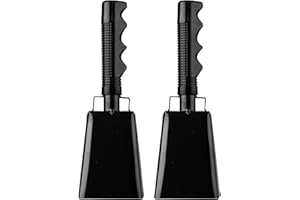 Musfunny Stahl Kuhglocke mit Griff, 2 Stück Metall Kuh Glocken 8 Zoll Groß Jubelnde Handglocke für Fußball Spiele Sportveranstaltungen Party Farm Musikinstrument (Schwarz)