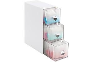 Opopark Tea Storage Boxes Handy Tea Box Storage with 3 Drawers for Different Types of Teabags Plastic Tea Chest for Kitchen Organisers for Tea Bags Sugar Coffee Pods (White)