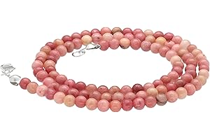 Lebensquelle Plus Rhodonit Edelstein Kugelkette + 925 Silber Verschluss | Ø 4mm Kugeln Karabinerverschluss 45cm lang | Hochwertige Kette