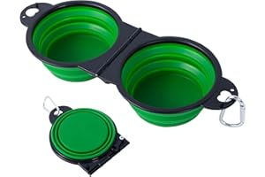 SLSON 2 en 1 Pliant Bol en Plastique pour Chiens ，Non assemblé en Plastique,Une pièce moulée Design Bol d’Eau pour Chien,Bords pliés à 180 degrés Portable Gamelle de Voyage pour Chien (Verte)