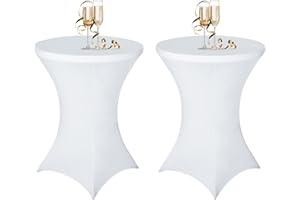 Bea's Party Mantel Elastico de Licra para cóctel, 80cm x 110cm, Mantel Blanco para Mesa Cocktail, Funda Elastica Mesa Alta Redonda para Restaurante, Boda, Banquete (Pack de 2)