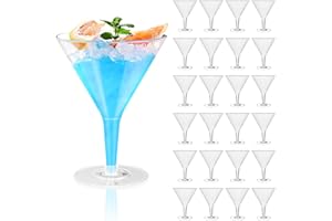 GOMETY Lot de 25 verres à martini en plastique – Verres à champagne transparents réutilisables de 200 ml avec pied – Verres à dessert pour anniversaire, fête,