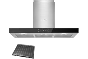COMFEE' Cappa Aspirante 90 cm Classe A+++ TSHM77SS-90 650m³/h Acciaio Inossidabile Cappa Cucina con LED, Sistema di Ricircolo e Canalizzazione e Filtri a Carbone