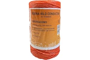 Llampec Hilo Pastor Eléctrico 200m x 2mm Naranja – Cinta 3 Conductores Acero Inoxidable – Cable Valla Eléctrica Alta Resistencia y Conductividad – Bobina Pastor Eléctrico para Cercas Grandes y Ganado