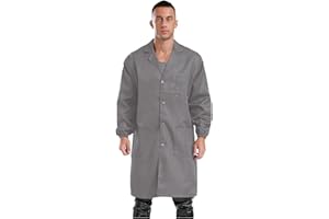 Sywiyi Herren Arbeitsmantel in Blau Grau Langarm Kittel Mantel Berufsmantel mit Taschen Knopfleiste Erwachsene Arbeitskleidung für Werkstatt Labor