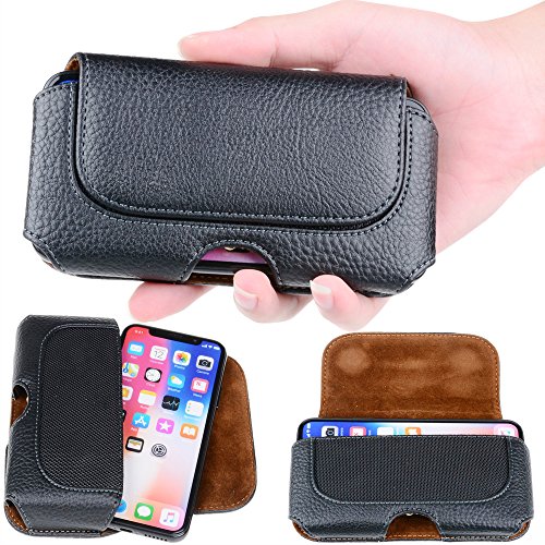 Semoss Cover per Cellulari Universali da Pelle per iPhone X / iPhone 10 Custodia da Cintura Wallet Portafoglio Cuoio Flip Case Cover Sport con Clip e Chiusura Magnetica Nero 15 X 8 cm