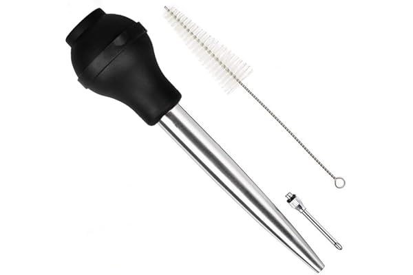 Home Servz Luxe en acier inoxydable 304 Poires à sauce, aiguilles de seringue et brosse de nettoyage, la dernière boule de silicone noir