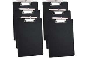 DoocliB Portablocco A4 con portapenne, 6 pezzi, in plastica, con morsetto, occhiello retrattile, per scuola, ufficio, colore nero