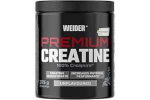 Weider Premium Creatine (375g) Goût Neutre. 100% Monohydrate de Créatine Creapure, Sans Sucre, Vegan, Augmente la Performance Physique (110 portions)