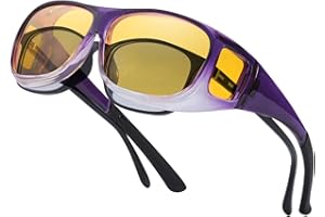 SIPHEW Night Driving Over Glasses, Anti Glare Night Vision Fit Over Glasses, Yellow Polarised Headlight Glasses for Men & Women