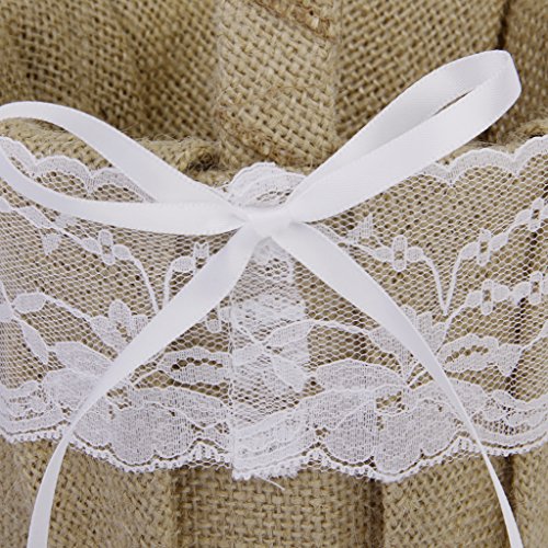Vintage Sackleinen Jute Spitze Bow rustikale Hochzeit Blumenmädchen Korb - 8