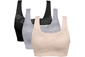 Vertvie Womens Strech Ohne Buegel Push up Yoga Sports BH Bra Top Set Fuer Fitnesstraining Polsterung 3er Pack