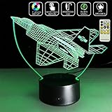 Deerbird LED 3D Fighter Avion avion Interrupteur tactile Illusion d'optique télécommande Lampe de bureau Veilleuse avec 7 couleurs Changer pour Baby Festival Décoration cadeau