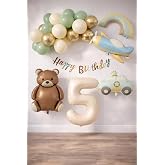 Retro 5 Yaş Doğum G&uuml;n&uuml; Seti; U&ccedil;ak, Araba, G&ouml;kkuşağı, Ayıcık ve 20 Adet Lateks Balon Set
