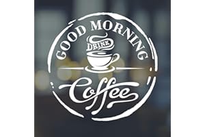 WALL4STICKERS Adesivo da parete con scritta in inglese Good Morning Drink Coffee Cafe Window Stickers Adesivi da parete in vinile Decalcomania a specchio con citazioni a specchio, decorazione per negozi, pub