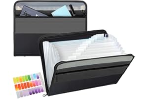 ‎TRANBO TRANBO Fächermappe mit 13 Fächern, mit Reißverschluss, A4-Kunststoff, Dokumentenmappe mit praktischer Vordertasche für persönliche Aufbewahrung im Büro (schwarz)