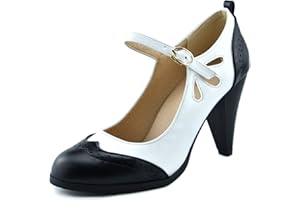 Mekereke Womens Brown Retro Mary Jane Oxford High Heels Pumps Shoes for Women Teardrop Cutout Round Toe Pierced Strappy Oxfords Mary Janes High-Heel Pump Shoe