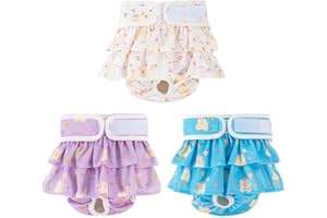 JUSTYEZI Washable Female Dog Nappies, 3 Pack Premium Reusable Leak Proof Puppy Diapers, Highly Absorbent Panties for Female Dog in Heat Incontinent Menstruating