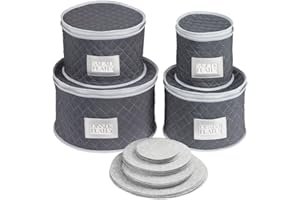 mDesign Set da 4 Porta piatti imbottiti – Organizer per la cucina rotondi ideali per custodire e trasportare piatti per 12 persone – Contenitori per piatti con antiurto in feltro – blu navy/grigio