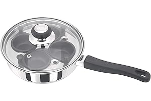 Judge Essentials Four-Cup Egg Poacher and Stainless Steel Frying Pan, 20cm, Vented Glass Lid and Stay-Cool Handle