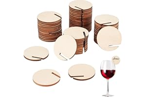 AHANDMAKER 60 Stück Hölzerne Kreis-Getränkeanhänger Aus Holz Weinglas-Charms, Party-Getränke-Namensschild-Kreise, DIY-Holz-Getränkeetikett, Weinglas-Kreis-Anhänger Für Hochzeit, Bar-Dekoration