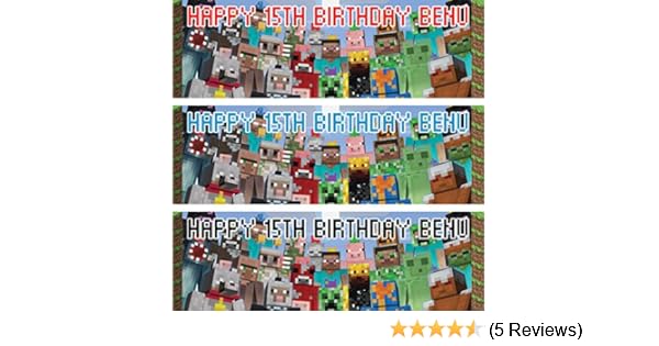 2x Personalised Birthday Banner Children Kids Photo Minecraft