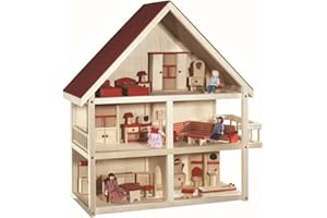 roba Puppenhaus, Puppenvilla inkl. Möbel und Puppen, Mädchen Spielzeug, Holz natur