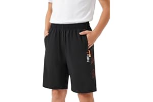 Ewbob Boys Shorts Kids Sport Breathable Waterproof Football Gym School PE Shorts with Elastic Waistband Zipper Pocket 5-13Years