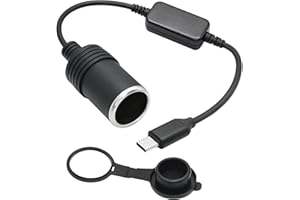 RIERTOSTNG USB C Male to Cigarette Lighter Female Socket Power Cable 1FT, 5V USB Type C to 12V Cigarette Lighter Socket Female Converter Adapter with Dust Cap, for Dash Cam, GPS and Other 12W Car Electronics