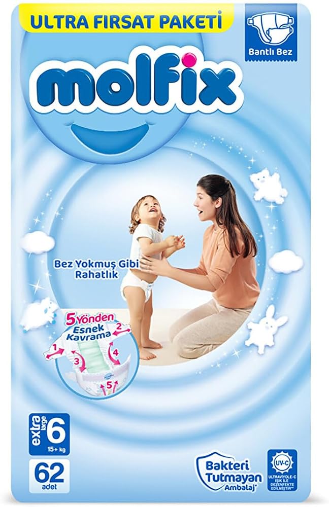 Molfix Ultra Fırsat Paketi Extra Large 6 Beden Bebek Bezi (1 x 62 Adet), Çok renkli