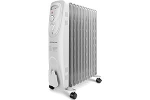 Aigostar Radiateur à bain d’huile portable. 11 éléments, 2300 W. 3 niveaux de puissance et thermostat réglable. Couleur: gris clair. Design exclusif.-Pangpang 33IEJ