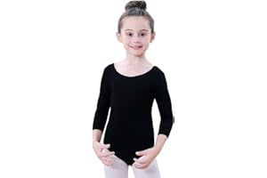 Soudittur Enfant Fille Justaucorps de Danse Classique Manche 3/4 Courtes Gymnastique Leotards Bodysuit Costume Dancewear