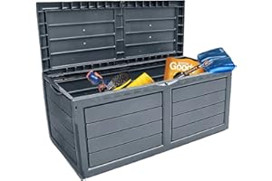 Neo 320 Litre Plastic Waterproof Outdoor Garden Plastic Storage Box Furniture (Dark Grey)