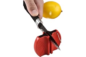 WOO LANDO Pocket ceramic knife sharpener, black, 7.5 cm x 5.8 cm x 2.5 cm, perfect result without prior knowledge thanks to ceramic springs (RED)