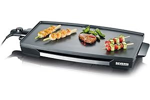 SEVERIN KG 2397 Piano cottura XXL da 2200 Watt, Superficie di cottura multiuso, Piastra in alluminio pressofuso antiaderente, Piastra antiaderente da 2052 cm quadri, Acciaio/nero