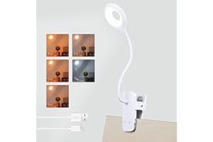 Akynite 3W Rechargeable Clip Lamp Flexible, Type C Charging, 5 Colour & 5 Brightness, Touch Dimmable Bedside Reading Lamp, Battery Desk Light Clip on, Reading Light Clip on Bed, White