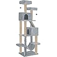 Purrway Multistory Kitten Large Cat Tree | Fur Fabric | Hammock | Hanging Balls | Condo | Ladder | Scratching Posts | Sisal/Jute Rope (Grey) (Height 76 Inch)