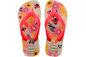 Havaianas - Kids Flores, Comfortable, Durable, and Fun Flip-Flops, Floral-Print Sole, Metallic Straps, and Non-Slip Sole, Girls