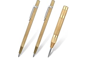 CBRIGHT Tungsten Carbide Tip Scriber Tool Metal 2Pack, Alloy Etching Engraving Pen with Clip,Brass Automatic Center Punch 1Pack