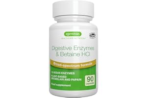 IGENNUS HEALTHCARE NUTRITION Enzymes Digestives & Bétaïne HCl, 90 Capsules, Complexe Avancée de 10 Enzymes Digestives compris Bromélaïne, Papaïne, Lactase, Lipase, Formule Pure et 100% Végétale - par Igennus