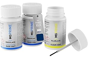 MG PRIME Peinture voiture Kit de stylo retouche pour Peugeot ELX Bleu Electra Metallic/Electra Blau de fond, de base, de vernis de 50ml par flacon