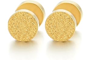 COOLSTEELANDBEYOND Couleur d'or Satin Cercle Boucles d'oreilles Homme Femmes - Bouchon Jauge d'oreille Faux Fake Gauges Plugs - Acier